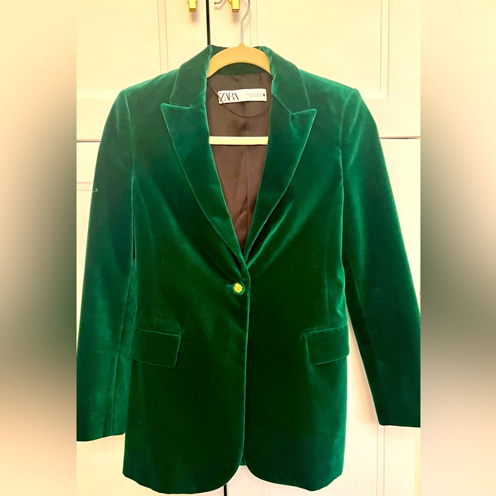 Zara Green Velvet Blazer